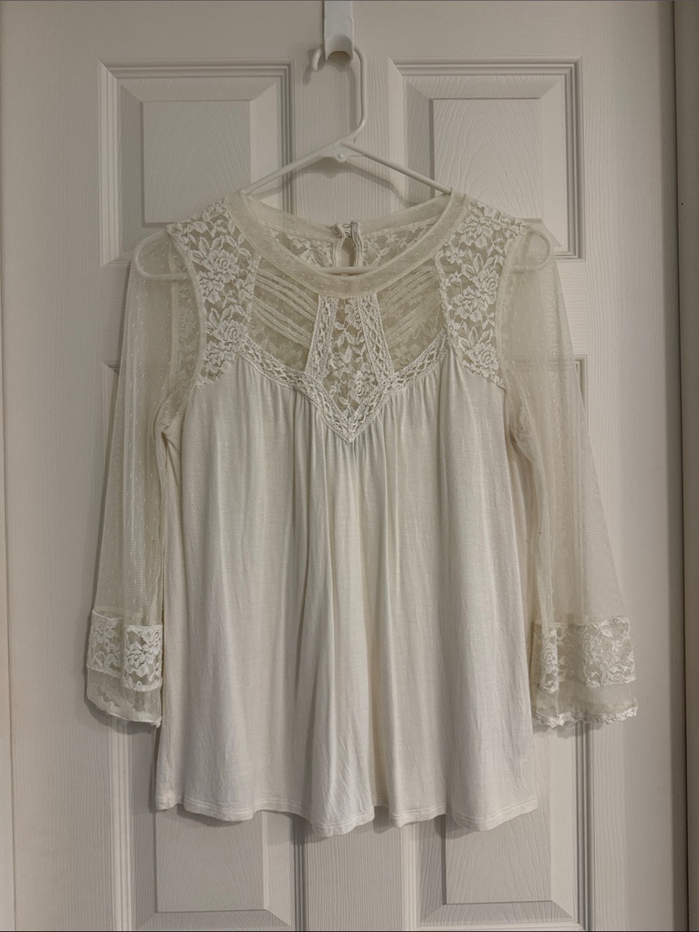 Express Ivory Lace Yoke Peasant Blouse